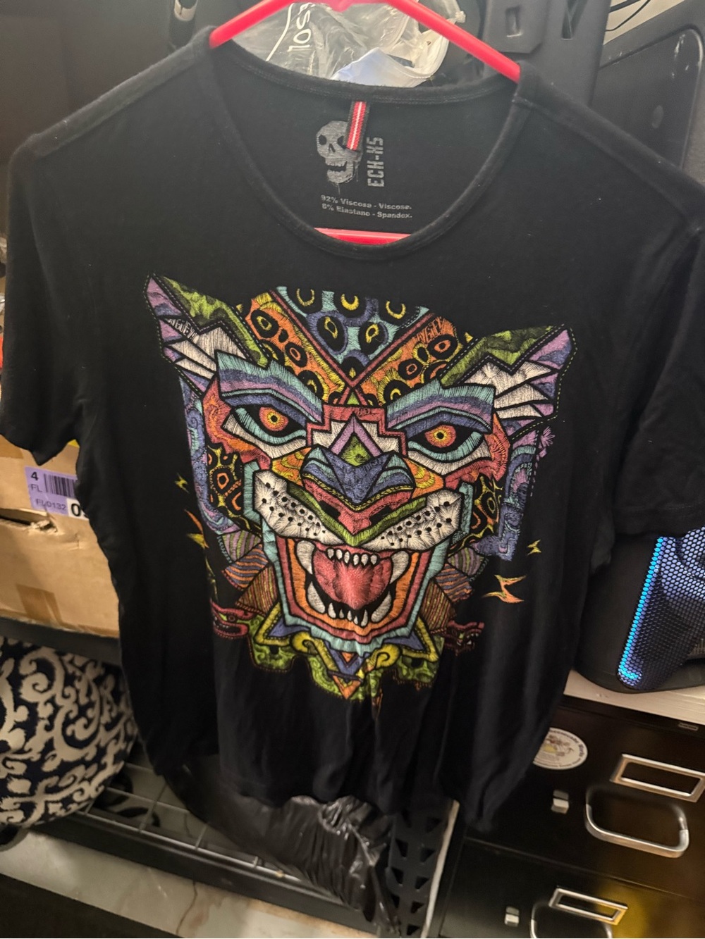 Echo Black Short-Sleeve Tee with Multicolor Tribal Tiger Graphic